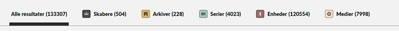 Skærmbillede af søgeresultatets faner.